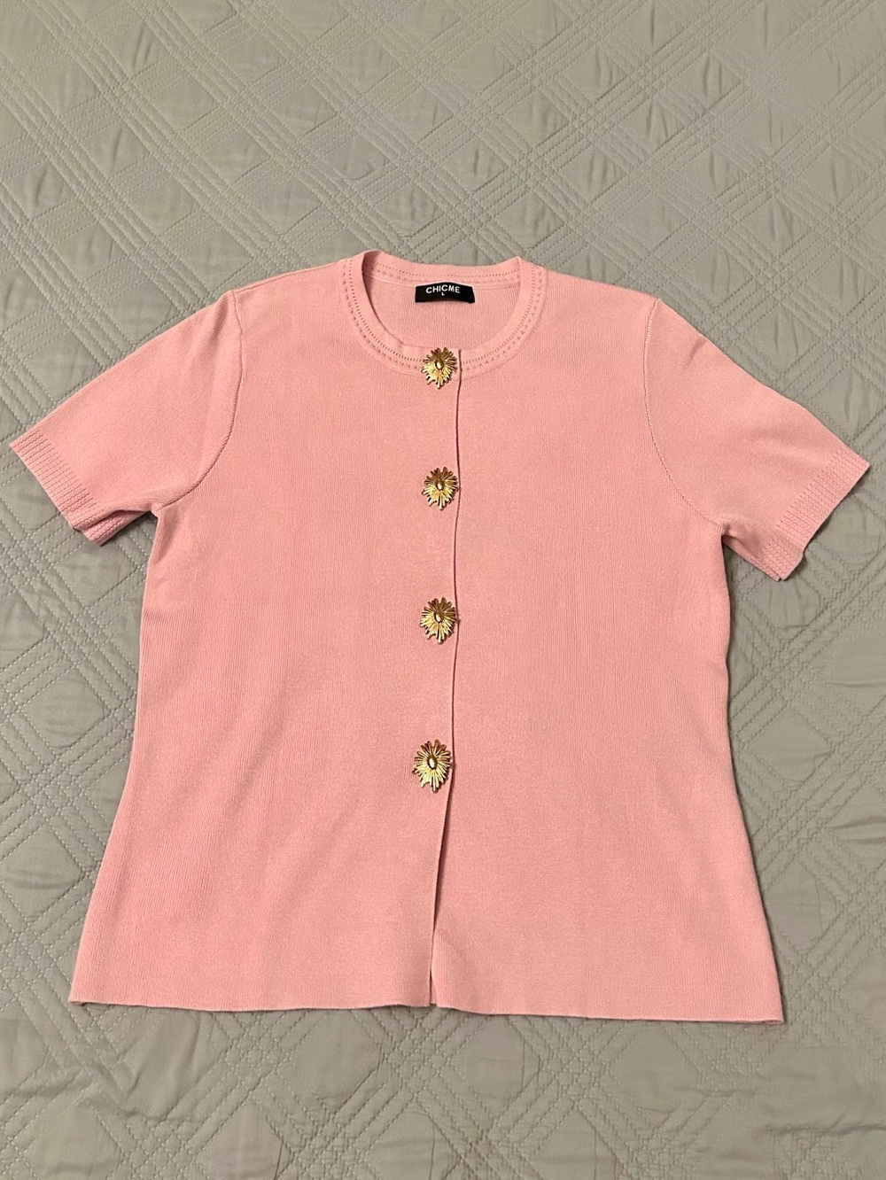 CHICME Women’s Pink Short Sleeve Cardigan, Size Large, NWOT